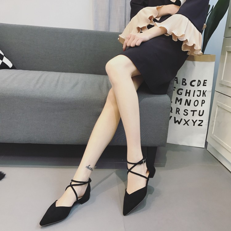 Women’s sexy cross-belt pointed-toe low-heeled suede shoes