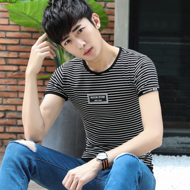 6304 men ‘s printing stripes short sleeve T – shirt