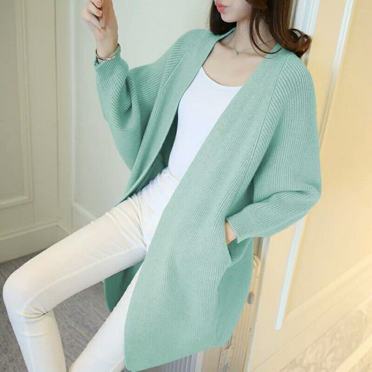 120 autumn new pocket cardigan loose bat sleeves sweater