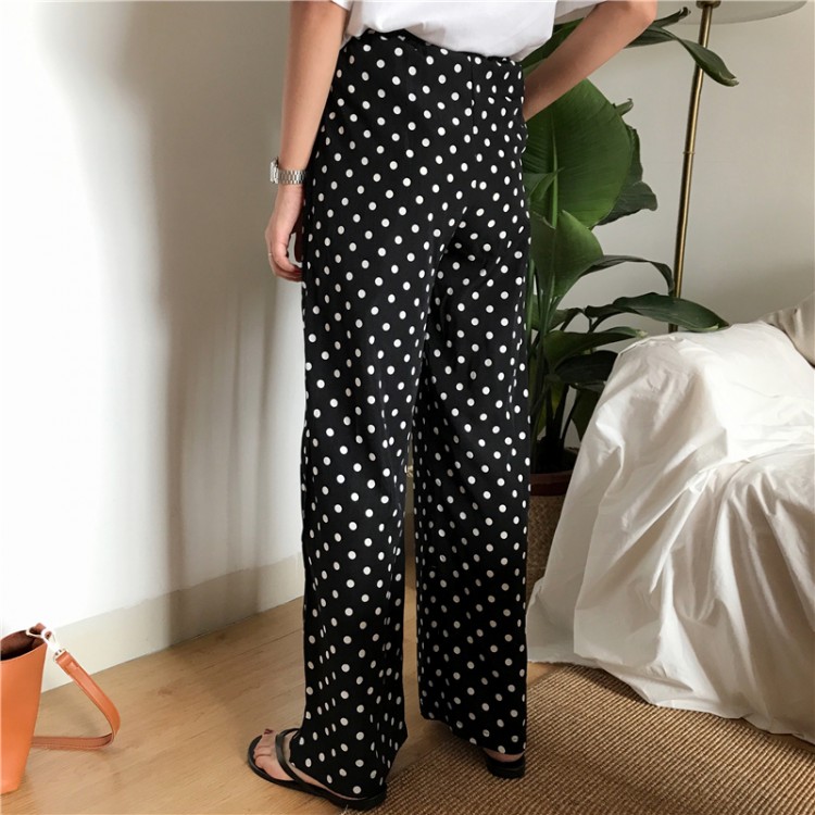 178 retro drawstring high waist dot wide leg pants