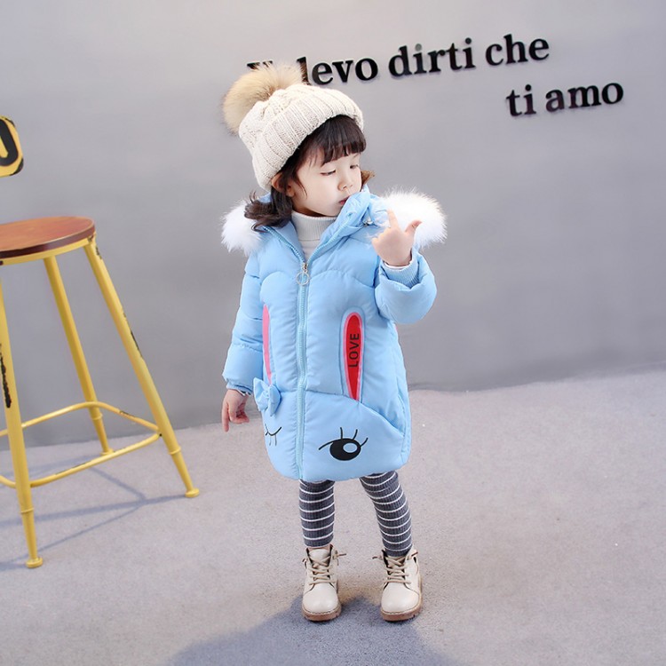 177371 children’s winter cute rabbit big hair collar thickening warm hooded cotton coat