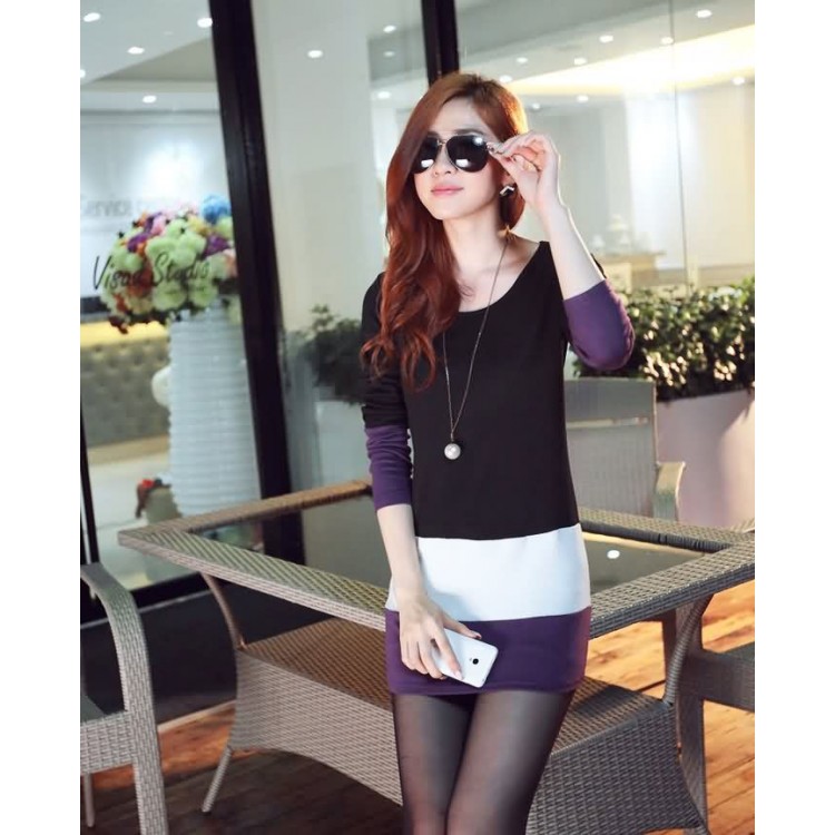 J41583 OL temperament long sleeve slim dress black