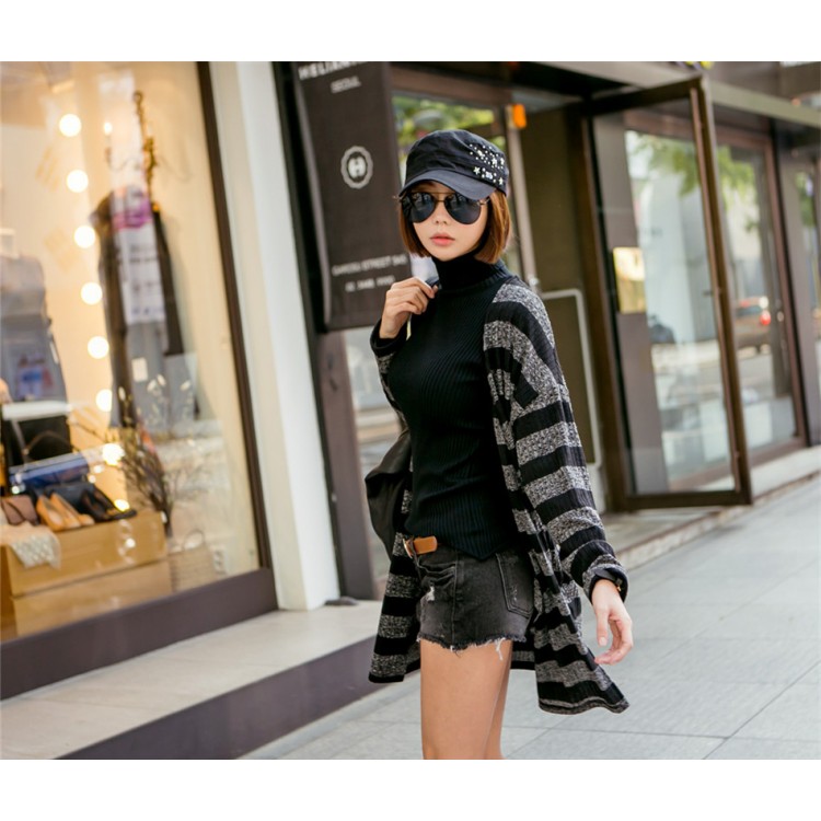 TE1535GJWL New style casual fashion joker cross stripes sweater coat