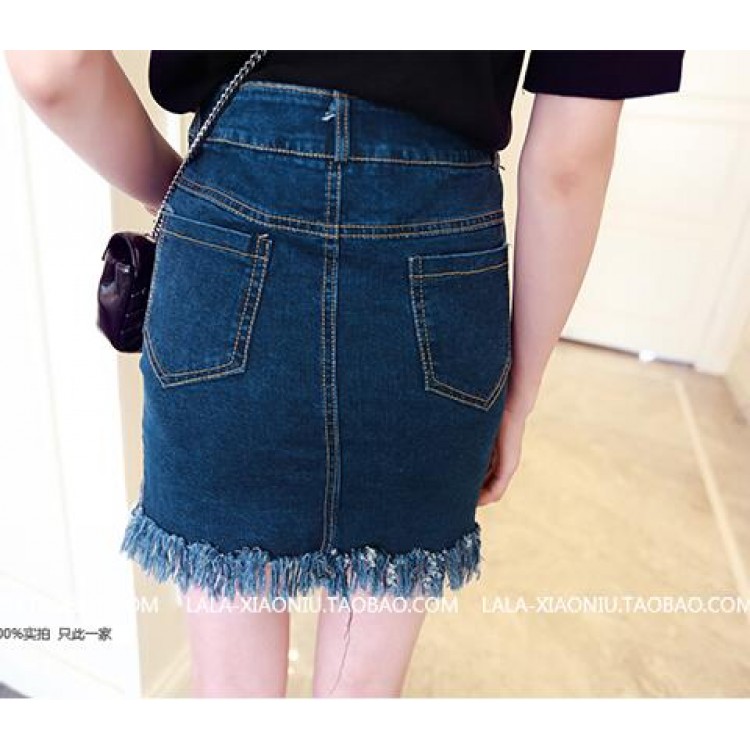 TE5090DDFS Korean style one row buttons tassel denim skirt