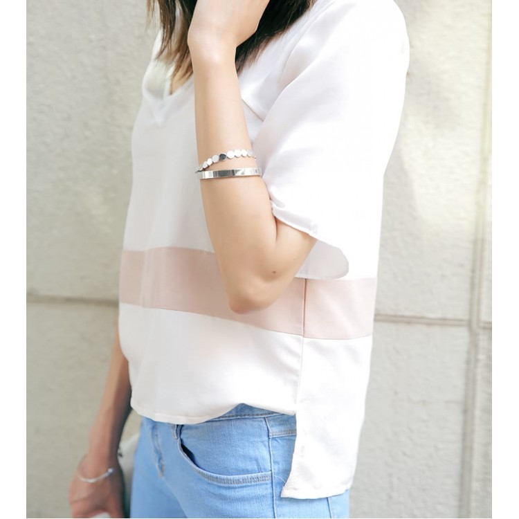 TE5372DFYL Fashion elegant color matching loose T-shirt