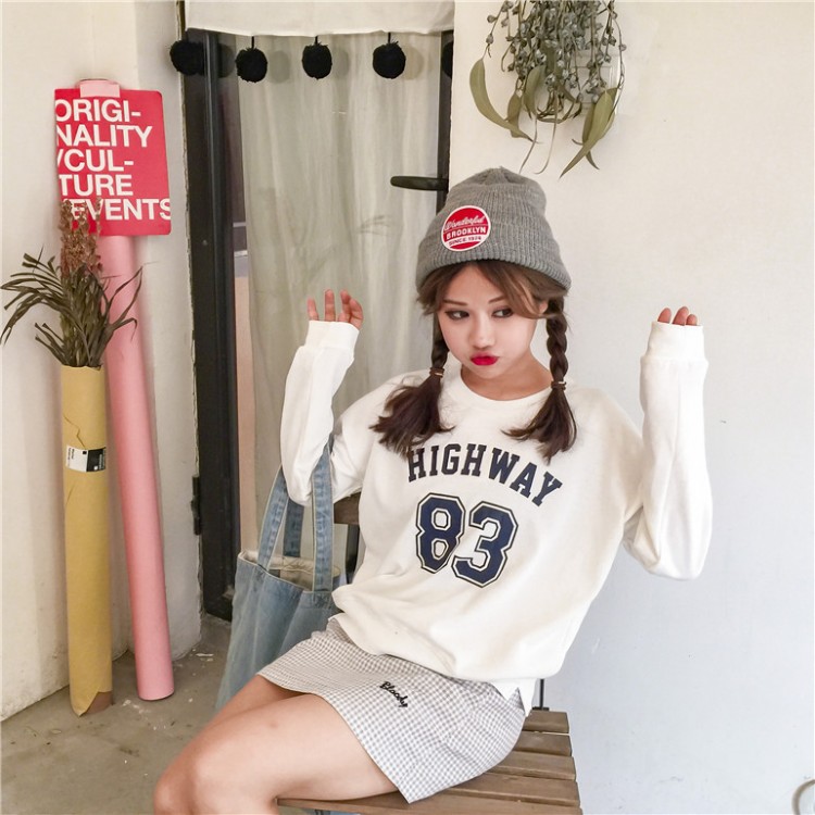 TE6223MDFS Korean fashion preppy style letters print long sleeve sweatshirt