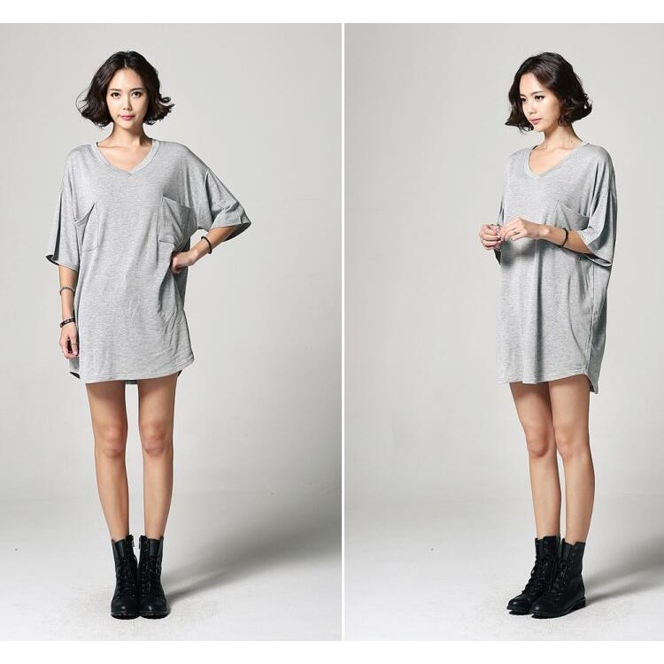 TE6412YZS Korean style simple loose batwing sleeve V neck t-shirt