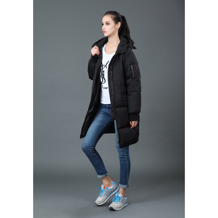 TE6670YYM Winter casual pure color down long coat with cap