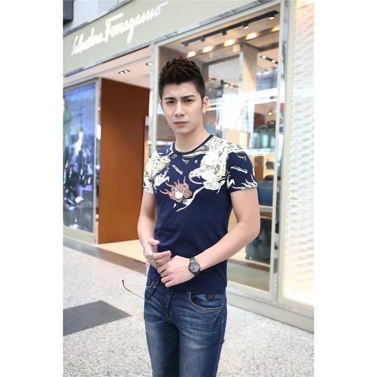 TE9121KDF Chinese style rhinestone dragon head pattern mens t-shirt