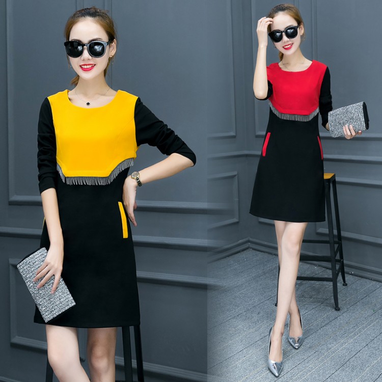 252 Korean fashion slim color matching dress